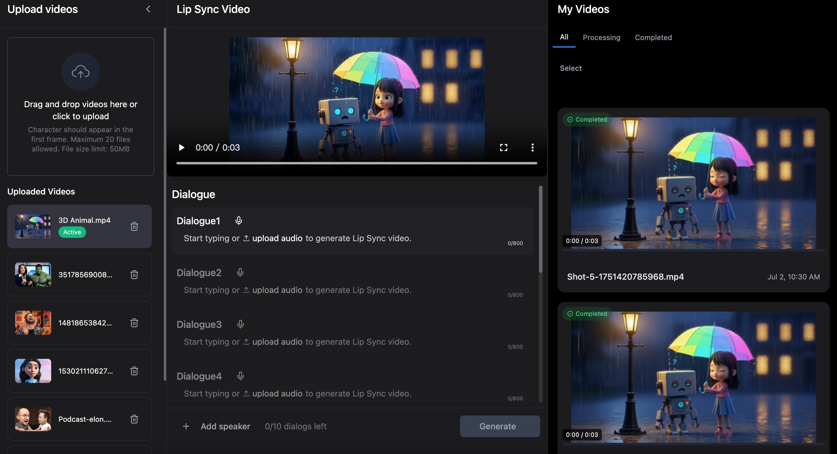 Upload Character Videos